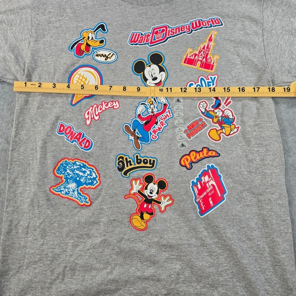 Disney Parks Mickey Mouse Friends Sticker Graphic T-Shirt Gray Kids Large NWT